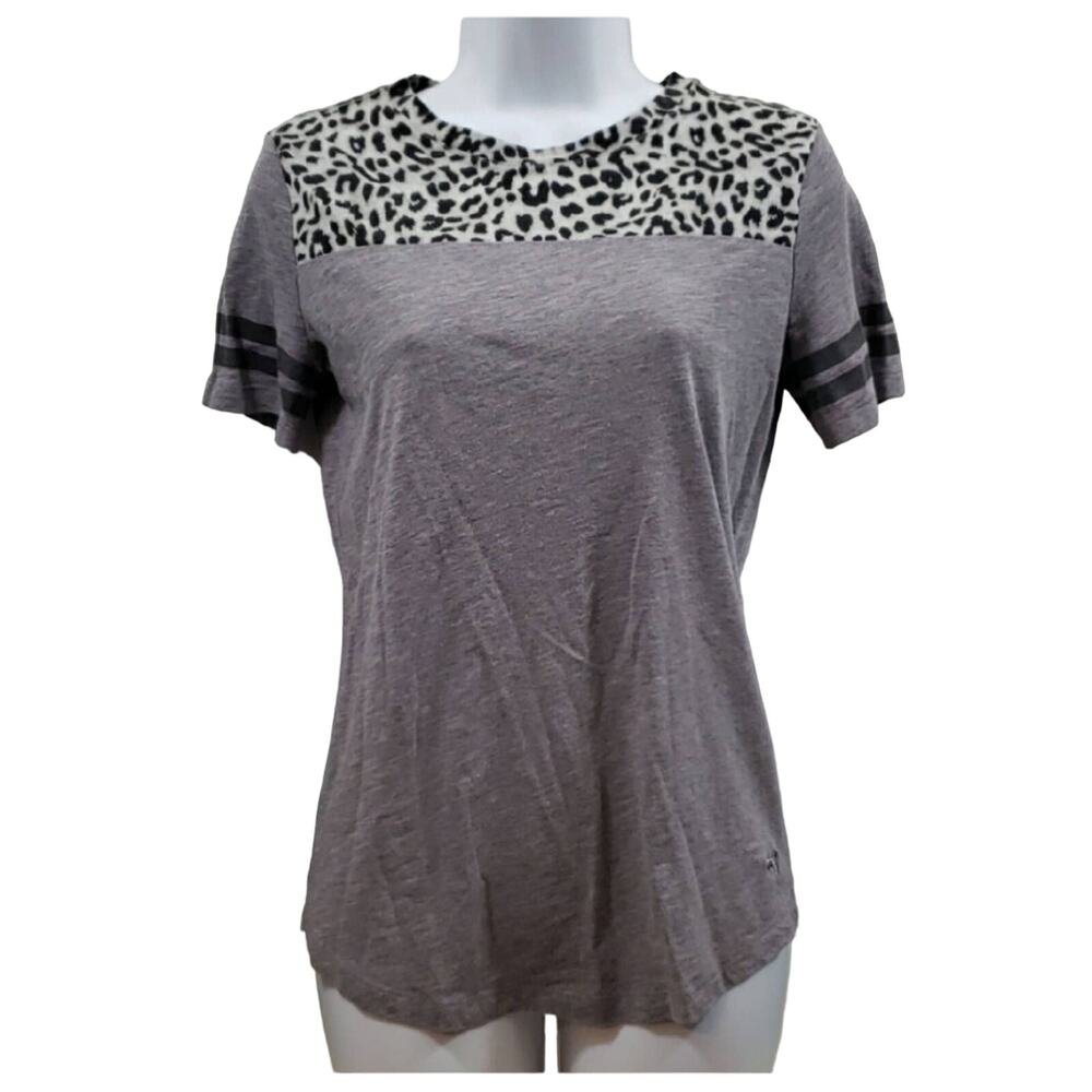 Pink Victoria's Secret Grey/Cheetah Ringer Short Sleeve Tee XS